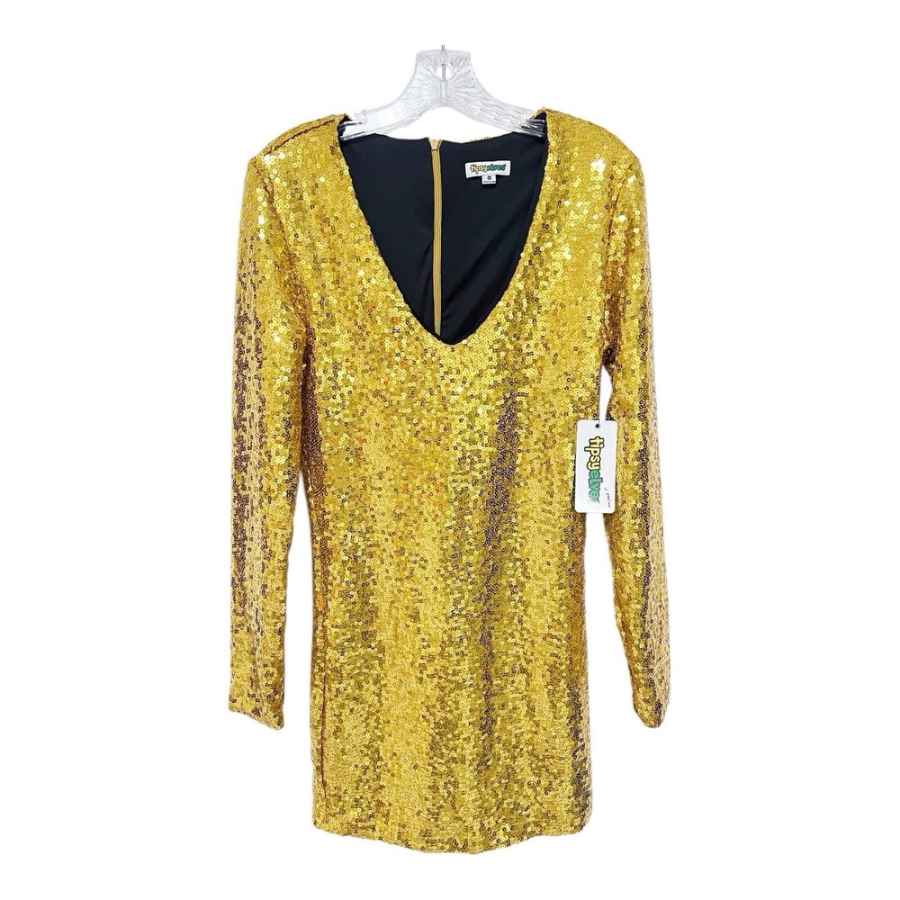 NEW Tipsy Elves Sequined Dress Gold Fitted Mini Bodycon‎ Womens Medium Holiday